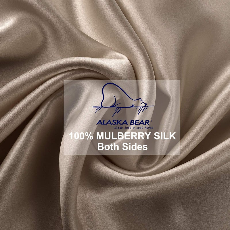 ALASKA BEAR Natural Silk Pillowcase, Hypoallergenic, 19 Momme, 600 Thread Count 100 Percent Mulberry Silk, Standard (1pc, Taupe Tan) - Image 4